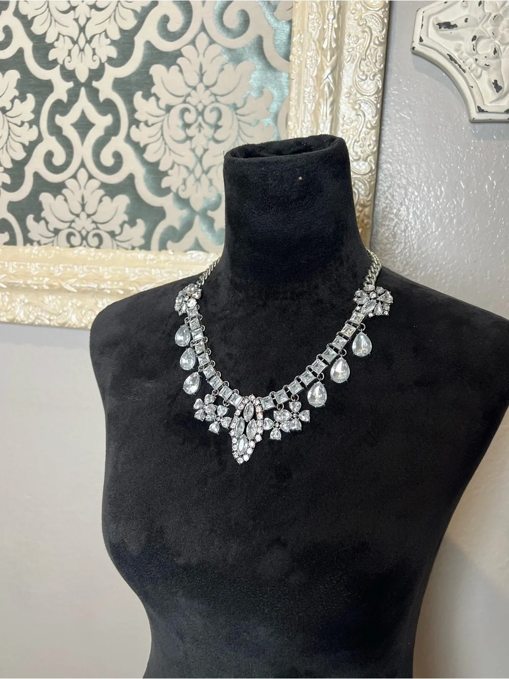 Silver Crystal Statement Necklace - Women Jewelry
